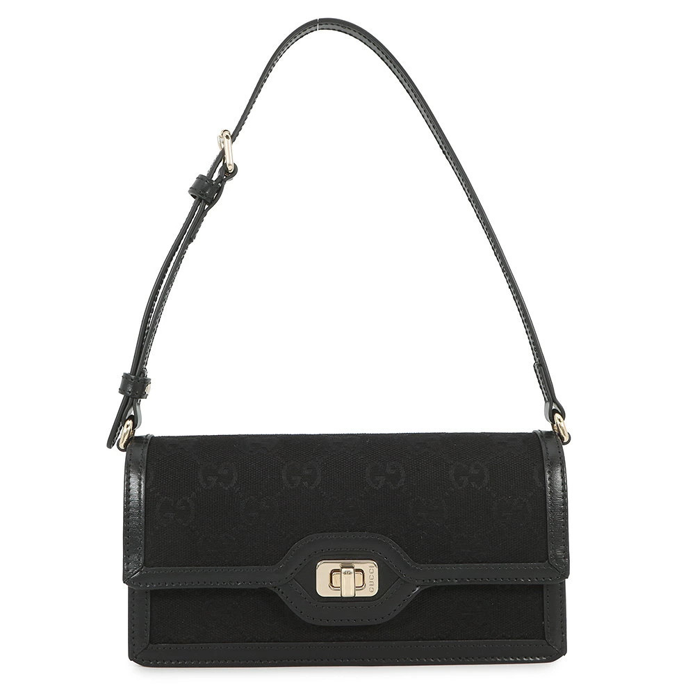 Gucci Luce GG Canvas Leather Handbag Bag Black